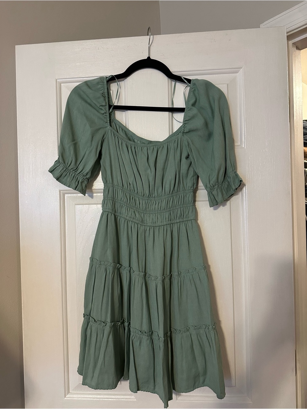 Blue Rain Sage Green Tiered Midi Dress
